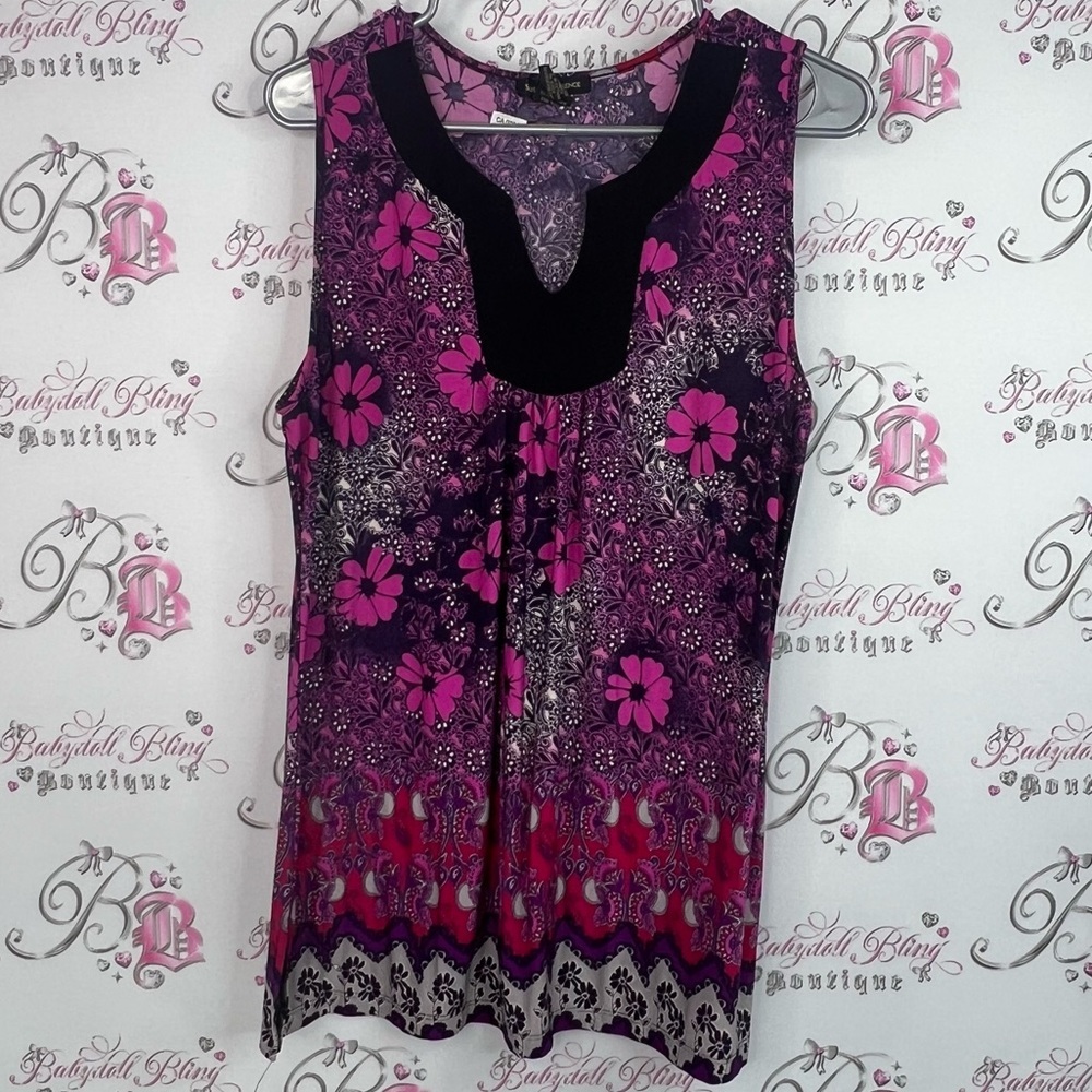 Susan Lawrence tank top flowers blouse purple Pink and Black Floral Blouse